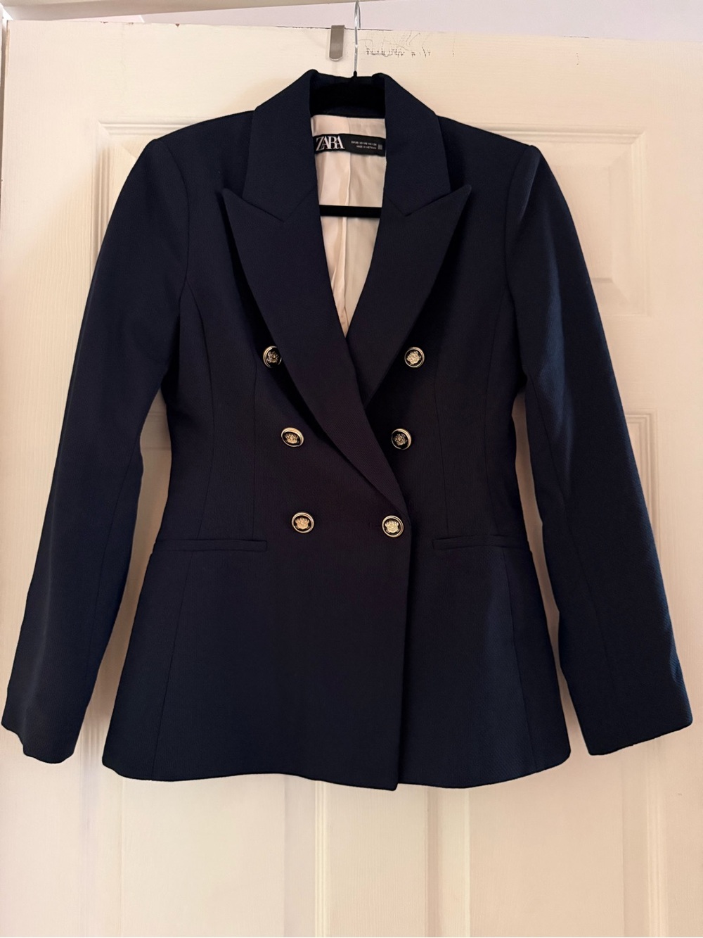 Zara - Tailored Double-Breasted Blazer - Navy - Size XS
